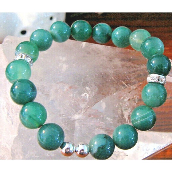 New Natural Green Agate Crystal Cuff Bracelet w/ Sparkle Beads - Picture 3 of 6